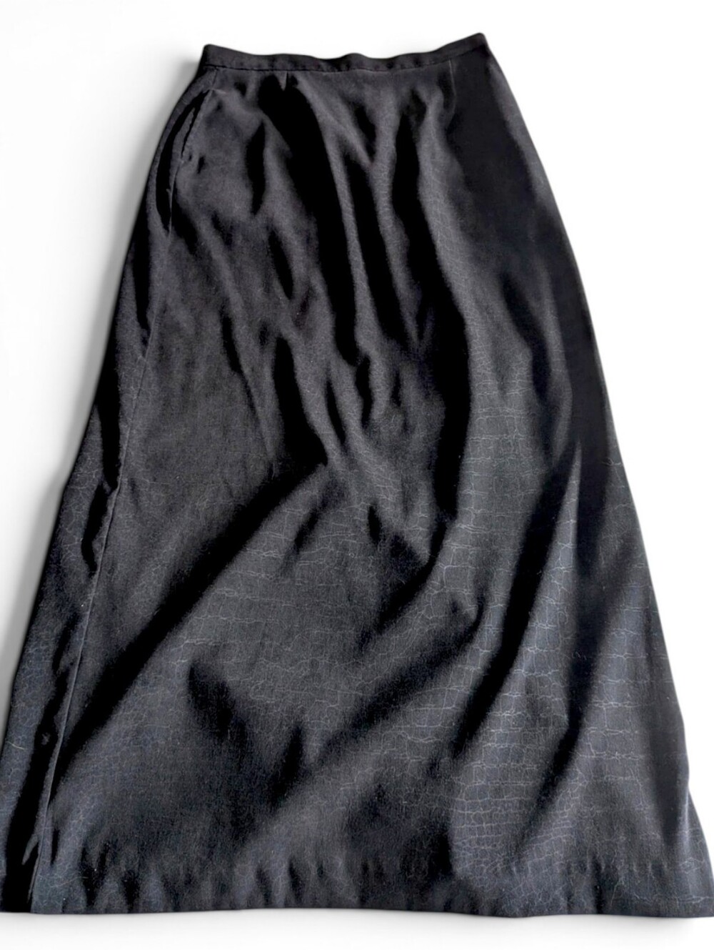 VTG 90s Studio C Black Reptile Croc Embossed Column Maxi Skirt 12 Goth
